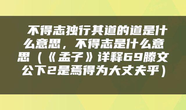  不得志独行其道的道是什么意思，不得志是什么意思（《孟子》详释69滕文公下2是焉得为大丈夫乎） 