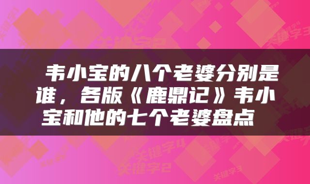  韦小宝的八个老婆分别是谁，各版《鹿鼎记》韦小宝和他的七个老婆盘点 