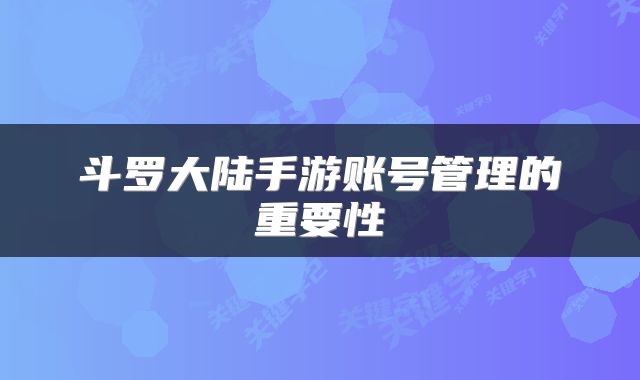 斗罗大陆手游账号管理的重要性