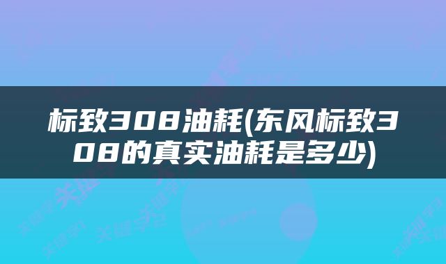 标致308油耗(东风标致308的真实油耗是多少)