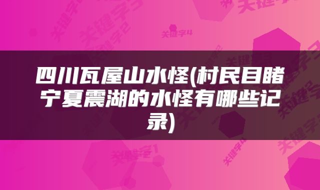 四川瓦屋山水怪(村民目睹宁夏震湖的水怪有哪些记录)