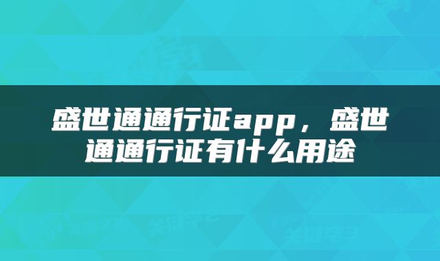 盛世通通行证app，盛世通通行证有什么用途