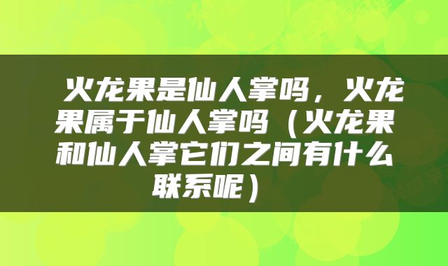  火龙果是仙人掌吗，火龙果属于仙人掌吗（火龙果和仙人掌它们之间有什么联系呢） 