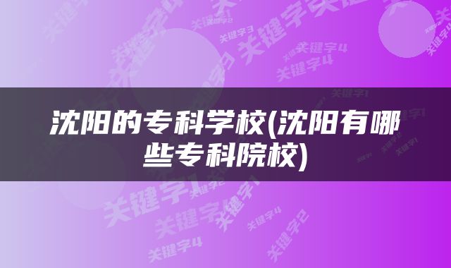 沈阳的专科学校(沈阳有哪些专科院校)