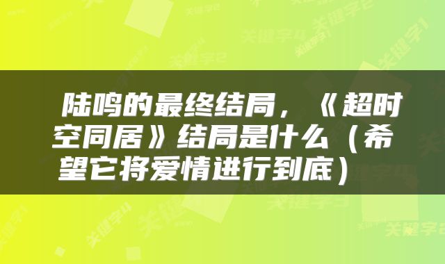  陆鸣的最终结局，《超时空同居》结局是什么（希望它将爱情进行到底） 
