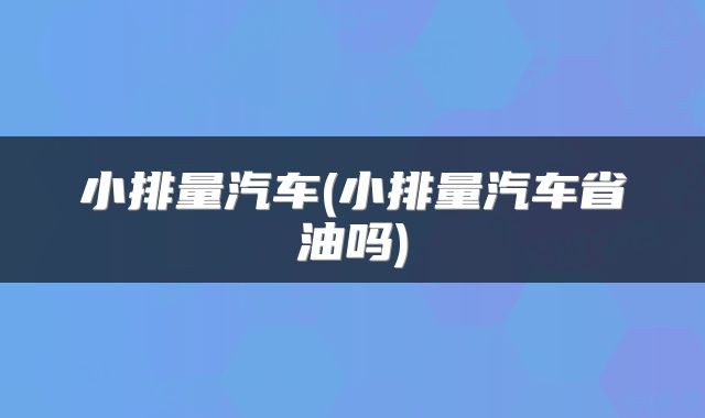 小排量汽车(小排量汽车省油吗)