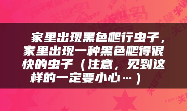  家里出现黑色爬行虫子，家里出现一种黑色爬得很快的虫子（注意，见到这样的一定要小心…） 