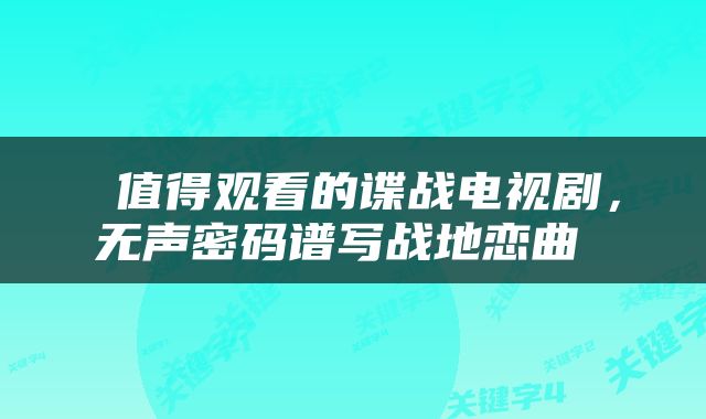 值得观看的谍战电视剧,无声密码谱写战地恋曲