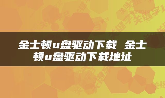 金士顿u盘驱动下载 金士顿u盘驱动下载地址