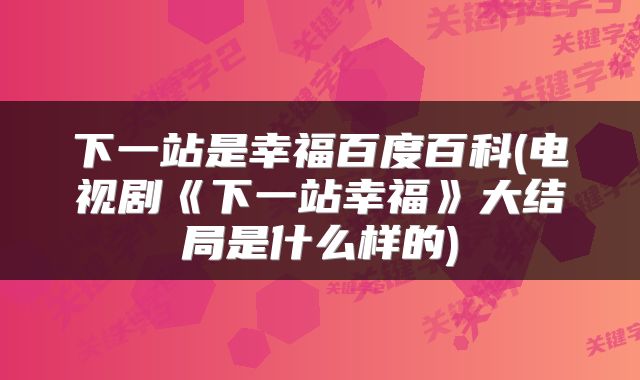 下一站是幸福百度百科(电视剧《下一站幸福》大结局是什么样的)