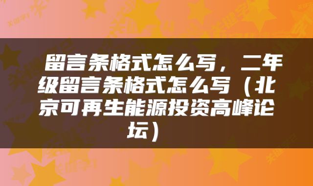 留言条格式怎么写,二年级留言条格式怎么写(北京可再生能源投资高峰论坛)