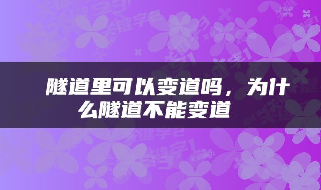  隧道里可以变道吗，为什么隧道不能变道 