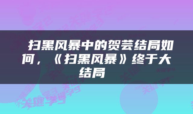  扫黑风暴中的贺芸结局如何，《扫黑风暴》终于大结局 