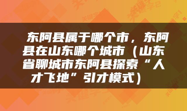  东阿县属于哪个市，东阿县在山东哪个城市（山东省聊城市东阿县探索“人才飞地”引才模式） 