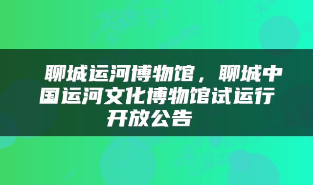  聊城运河博物馆，聊城中国运河文化博物馆试运行开放公告 