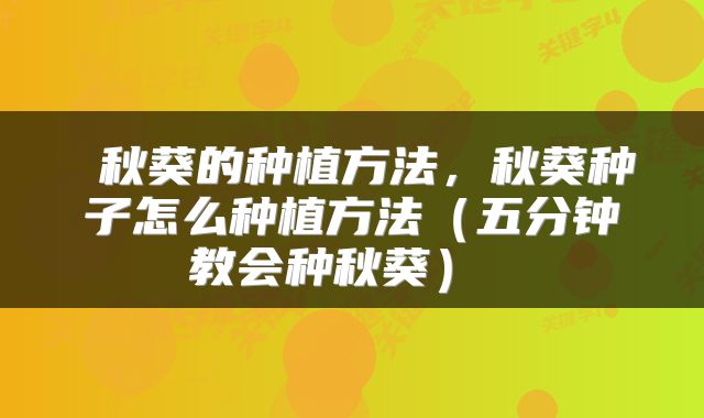  秋葵的种植方法，秋葵种子怎么种植方法（五分钟教会种秋葵） 