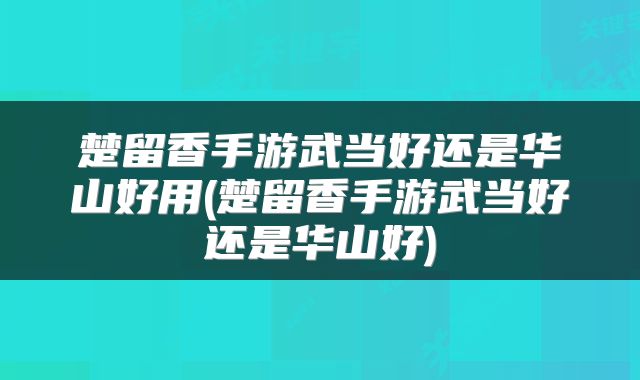 楚留香手游武当好还是华山好用(楚留香手游武当好还是华山好)