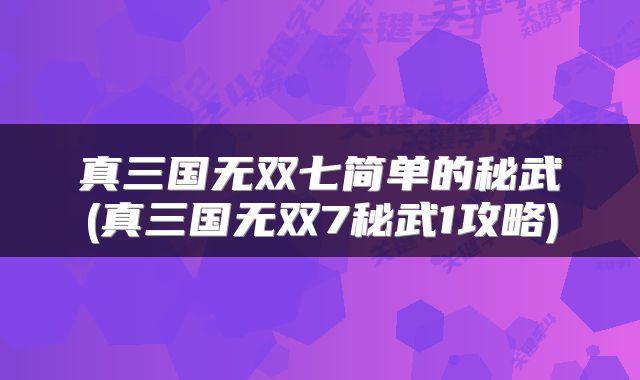 真三国无双七简单的秘武(真三国无双7秘武1攻略)