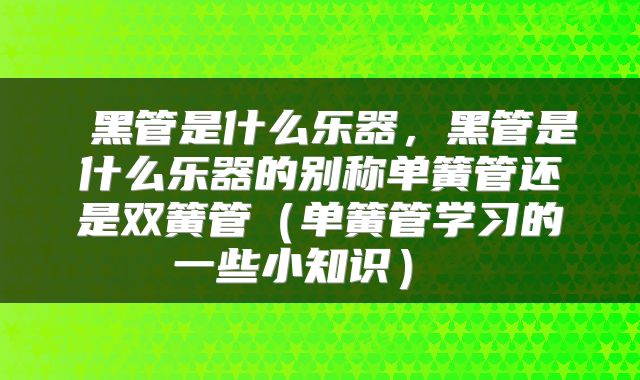 黑管是什么乐器,黑管是什么乐器的别称单簧管还是双簧管(单簧管学习的一些小知识)