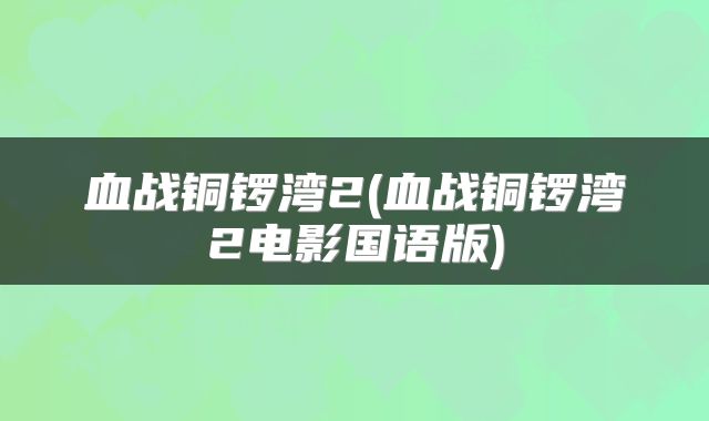 血战铜锣湾2(血战铜锣湾2电影国语版)