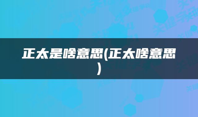 正太是啥意思(正太啥意思)