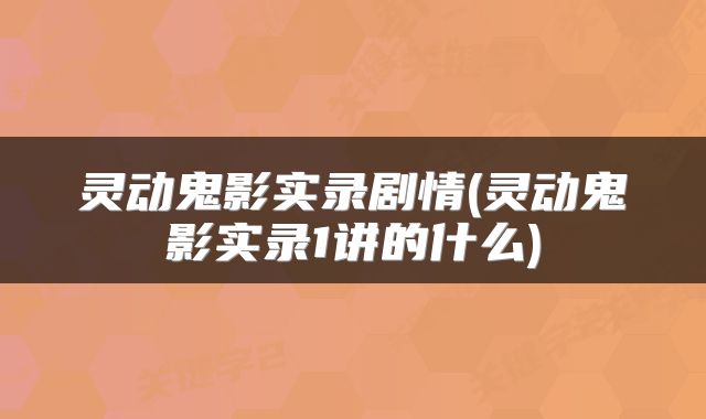 灵动鬼影实录剧情(灵动鬼影实录1讲的什么)