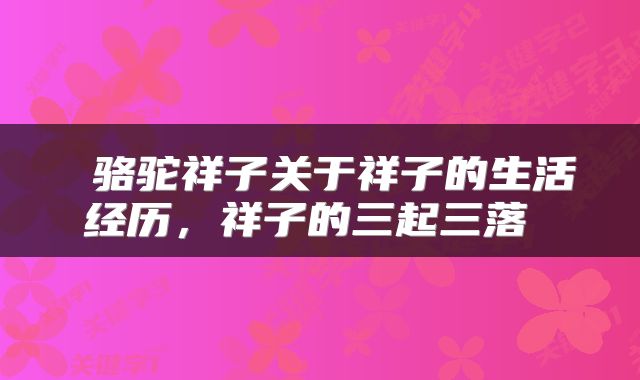  骆驼祥子关于祥子的生活经历，祥子的三起三落 
