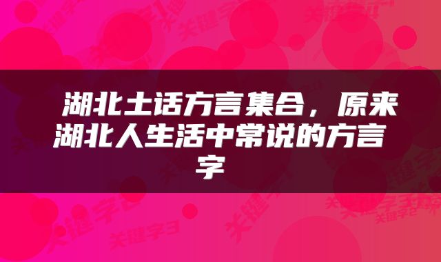  湖北土话方言集合，原来湖北人生活中常说的方言字 