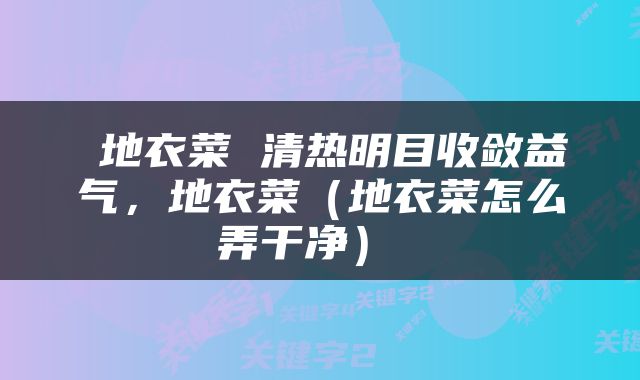  地衣菜 清热明目收敛益气，地衣菜（地衣菜怎么弄干净） 