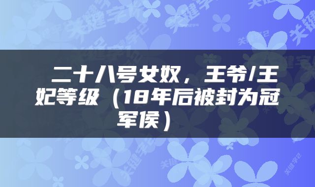  二十八号女奴，王爷/王妃等级（18年后被封为冠军侯） 