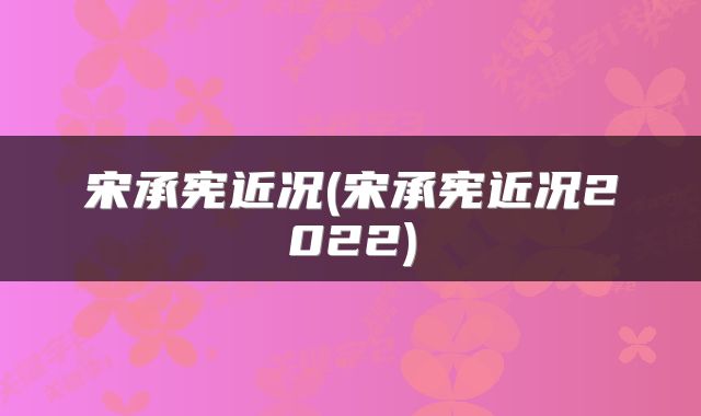 宋承宪近况(宋承宪近况2022)