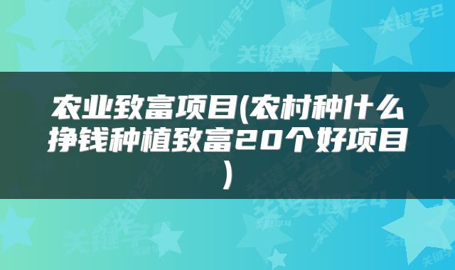 农业致富项目(农村种什么挣钱种植致富20个好项目)