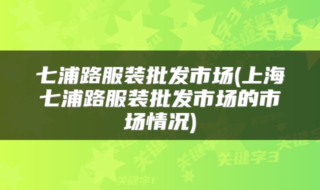 七浦路服装批发市场(上海七浦路服装批发市场的市场情况)