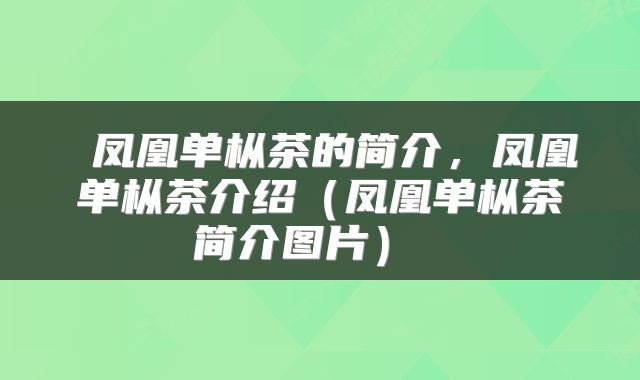  凤凰单枞茶的简介，凤凰单枞茶介绍（凤凰单枞茶简介图片） 