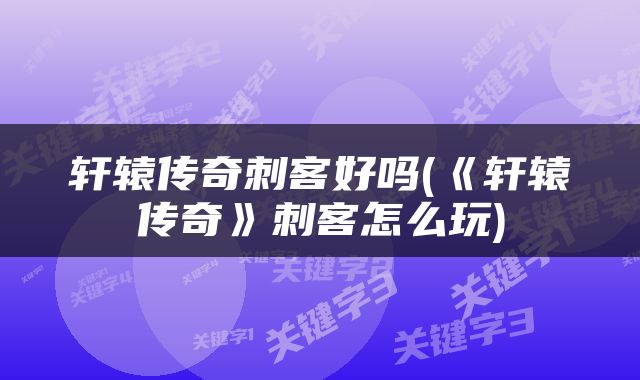 轩辕传奇刺客好吗(《轩辕传奇》刺客怎么玩)