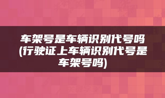 车架号是车辆识别代号吗(行驶证上车辆识别代号是车架号吗)