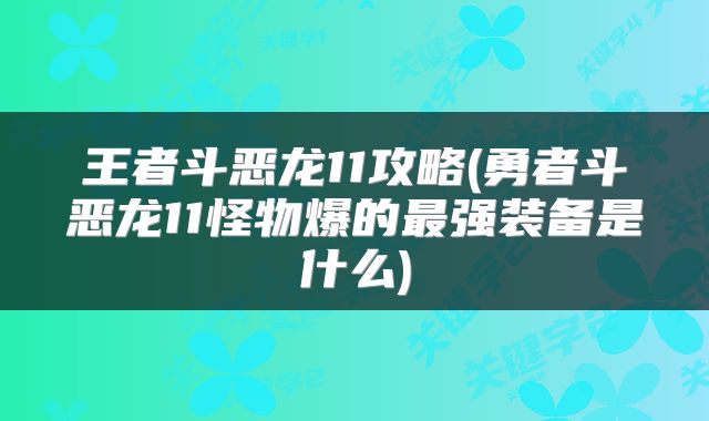 王者斗恶龙11攻略(勇者斗恶龙11怪物爆的最强装备是什么)