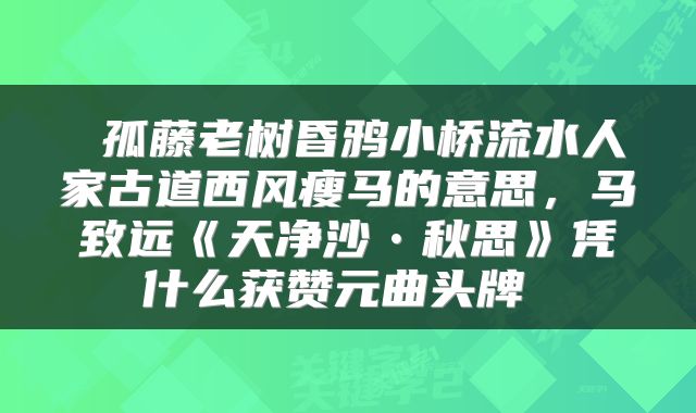  孤藤老树昏鸦小桥流水人家古道西风瘦马的意思，马致远《天净沙•秋思》凭什么获赞元曲头牌 