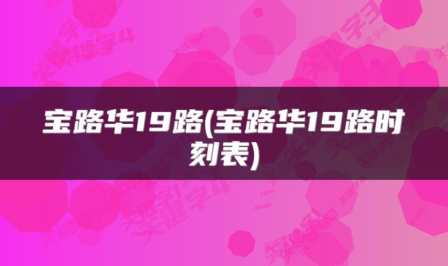 宝路华19路(宝路华19路时刻表)