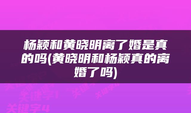 杨颖和黄晓明离了婚是真的吗(黄晓明和杨颖真的离婚了吗)