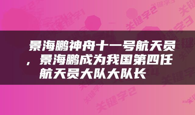  景海鹏神舟十一号航天员，景海鹏成为我国第四任航天员大队大队长 