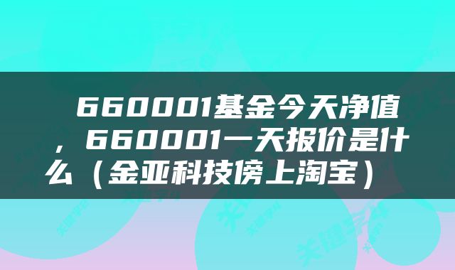  660001基金今天净值，660001一天报价是什么（金亚科技傍上淘宝） 