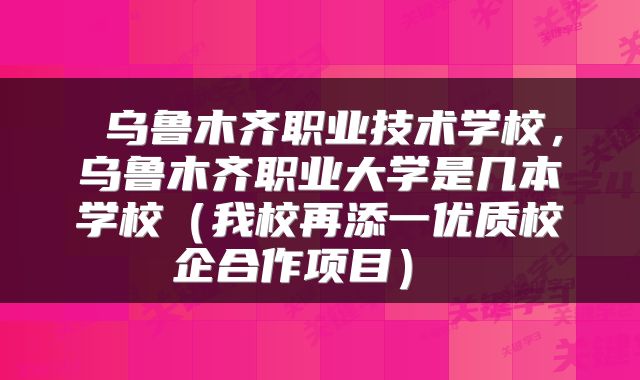  乌鲁木齐职业技术学校，乌鲁木齐职业大学是几本学校（我校再添一优质校企合作项目） 