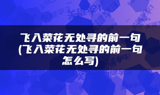 飞入菜花无处寻的前一句(飞入菜花无处寻的前一句怎么写)