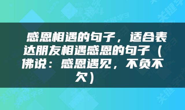  感恩相遇的句子，适合表达朋友相遇感恩的句子（佛说：感恩遇见，不负不欠） 