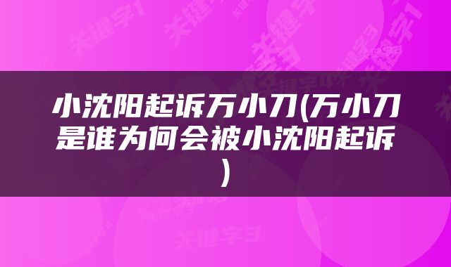 小沈阳起诉万小刀(万小刀是谁为何会被小沈阳起诉)