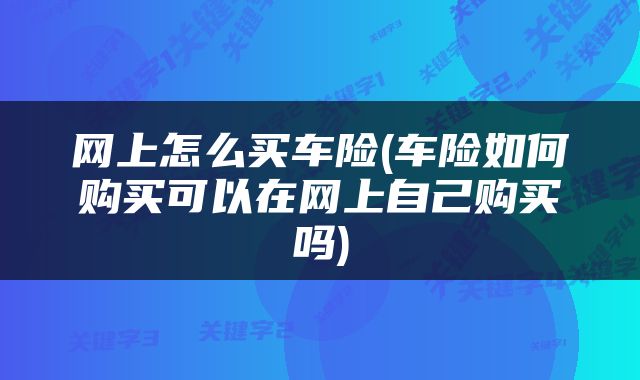 网上怎么买车险(车险如何购买可以在网上自己购买吗)