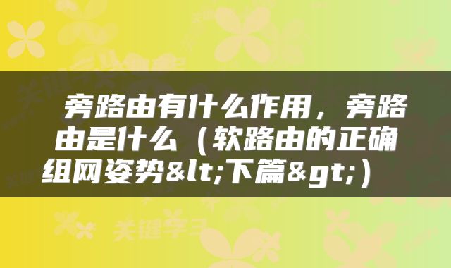  旁路由有什么作用，旁路由是什么（软路由的正确组网姿势<下篇>） 