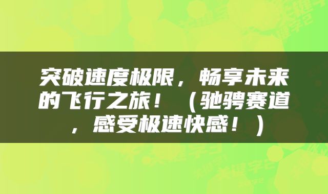 突破速度极限，畅享未来的飞行之旅！（驰骋赛道，感受极速快感！）