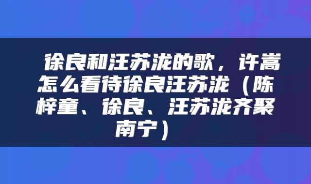  徐良和汪苏泷的歌，许嵩怎么看待徐良汪苏泷（陈梓童、徐良、汪苏泷齐聚南宁） 
